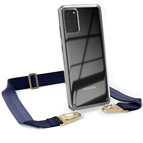 EAZY CASE - kombinierbare Handyketten kompatibel mit Samsung Galaxy S20 Plus / S20 Plus 5G, Transparente Silikon-Hülle mit stylischen breitem Umhängeband, Riemen, Nacht Blau - Clips Gold von EAZY CASE