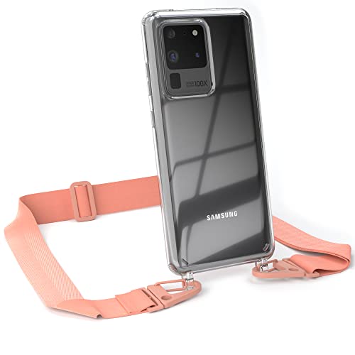 EAZY CASE - kombinierbare Handyketten kompatibel mit Samsung Galaxy S20 Ultra / S20 Ultra 5G, Transparente Silikon-Hülle mit stylischen breitem Umhängeband, Handykordel, Korall - Clips Korall von EAZY CASE