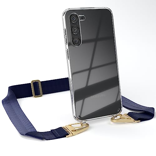 EAZY CASE - kombinierbare Handyketten kompatibel mit Samsung Galaxy S23 Plus, Transparente Silikon-Hülle mit stylischen breitem Umhängeband, abnehmbar durch Karabiner, Riemen, Nacht Blau - Clips Gold von EAZY CASE