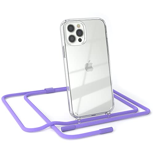 EAZY CASE - kombinierbare Handyketten kompatibel mit iPhone 12/12 Pro, Transparente Silikon-Hülle mit Umhängeband, abnehmbar durch abschraubbare Endstücke, Hülle mit Band, Riemen, Lavendel Lila von EAZY CASE