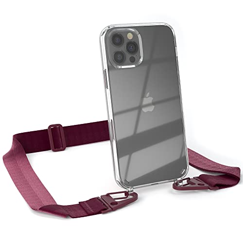 EAZY CASE - kombinierbare Handyketten kompatibel mit iPhone 12/12 Pro, Transparente Silikon-Hülle mit stylischen breitem Umhängeband, abnehmbar durch Karabiner, zum Umhängen, Beere - Clips Beere von EAZY CASE