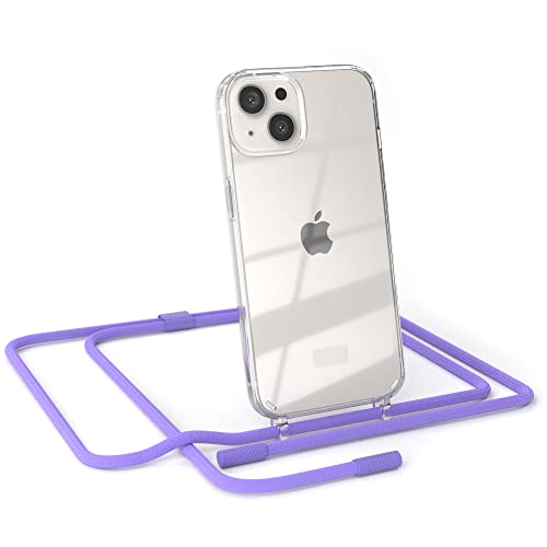 EAZY CASE - kombinierbare Handyketten kompatibel mit iPhone 13, Transparente Silikon-Hülle mit rundem Umhängeband, abnehmbar durch abschraubbare Endstücke, Hülle mit Band, Riemen, Lavendel Lila von EAZY CASE