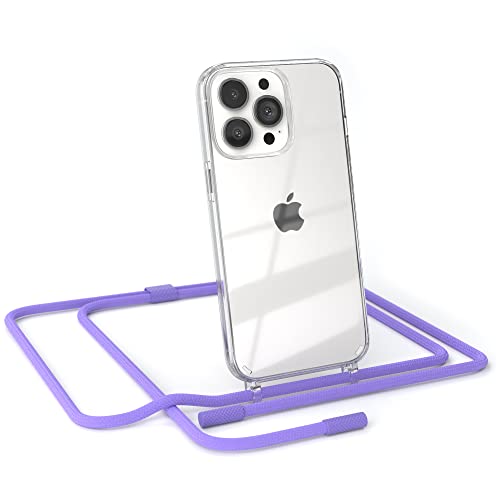 EAZY CASE - kombinierbare Handyketten kompatibel mit iPhone 13 Pro, Transparente Silikon-Hülle mit rundem Umhängeband, abnehmbar durch abschraubbare Endstücke, Hülle mit Band, Riemen, Lavendel Lila von EAZY CASE