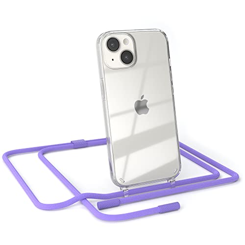 EAZY CASE - kombinierbare Handyketten kompatibel mit iPhone 14, Transparente Silikon-Hülle mit rundem Umhängeband, abnehmbar durch abschraubbare Endstücke, Hülle mit Band, Riemen, Lavendel Lila von EAZY CASE