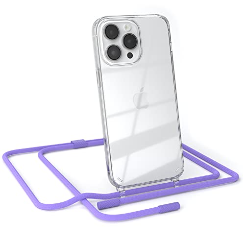 EAZY CASE - kombinierbare Handyketten kompatibel mit iPhone 14 Pro Max, Transparente Silikon-Hülle mit rundem Umhängeband, abnehmbar durch abschraubbare Endstücke, Hülle, Riemen, Lavendel Lila von EAZY CASE