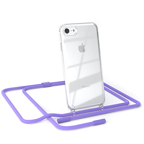 EAZY CASE - kombinierbare Handyketten kompatibel mit iPhone SE (2022/2020) / iPhone 8/7, Transparente Silikon-Hülle mit Umhängeband, abnehmbar durch abschraubbare Endstücke, Riemen, Lavendel Lila von EAZY CASE