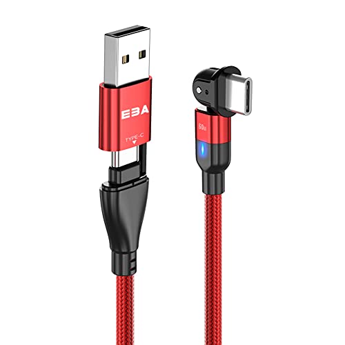 EBA Datenkabel USB-Typ-C + Typ-A 180° 3A 60W 1Meter, Laden und Datenübertragung mit Super schnelles aufladen Kabel kompatibel mit allem Typ-C Produkten, Super Schnellaufladen (Rot) von EBA