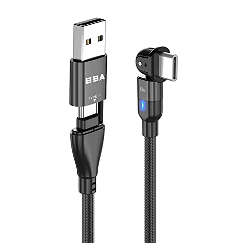 EBA Datenkabel USB-Typ-C + Typ-A 180° 3A 60W 1Meter, Laden und Datenübertragung mit Super schnelles aufladen Kabel kompatibel mit allem Typ-C Produkten, Super Schnellaufladen (Schwarz) von EBA