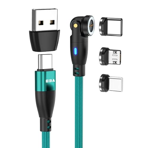 EBA magnetisches Datenkabel 540°, Magnetik Data kable, Schnellladekabel, kompatibel mit i-Produkt, USB-Typ-C, USB Mikro, Magnetik USB-Kabel Datenübertragung (Grün, 1 Meter) von EBA