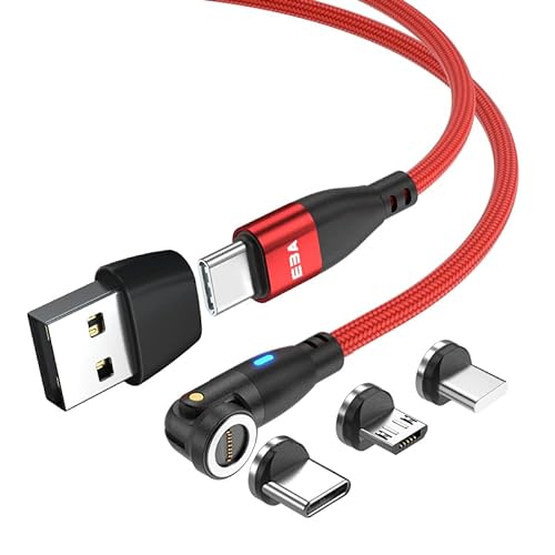 EBA magnetisches Datenkabel 540°, Magnetik Data kable, Schnellladekabel, kompatibel mit i-Produkt, USB-Typ-C, USB Mikro, Magnetik USB-Kabel Datenübertragung (Rot, 2 Meter) von EBA
