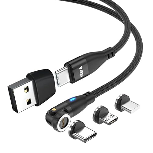 EBA magnetisches Datenkabel 540°, Magnetik Data kable, Schnellladekabel, kompatibel mit i-Produkt, USB-Typ-C, USB Mikro, Magnetik USB-Kabel Datenübertragung (Schwarz, 2 Meter) von EBA