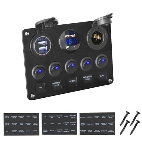 EBAYTV Marineschalter, 12V LED Wasserdicht Kippschalter Panel Dual USB Port Outlet Kombination Digital Voltmeter for Auto Marine RV Schiff(Blue) von EBAYTV