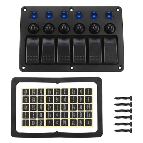 EBAYTV Marineschalter, 24V 12V 6 Gang Licht Kippschalter Panel Tasten Schaltung Steuerung Mit Sicherung LED Anzeige Auto Zubehör for Boot LKW Anhänger(Blue) von EBAYTV