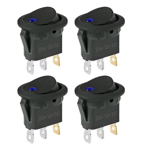 EBAYTV Marineschalter, 4 Stück beleuchteter Wippschalter, wasserdicht, DC 12 V, 20 A, rund, Wippschalter, 3-polig, Kippschalter for Auto, Auto, Boot, LKW(Blue) von EBAYTV
