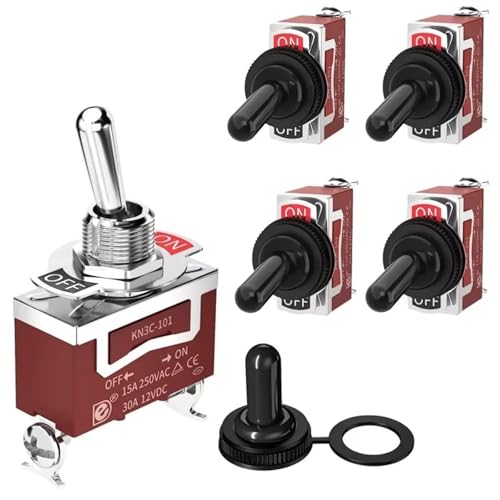 EBAYTV Marineschalter, 5 Stücke Hochleistungs-Wippschalter for Autoboote 250 V 2-polig SPST EIN/AUS-Wippschalter mit wasserdichter Abdeckung SPST-Anschlussschalter von EBAYTV