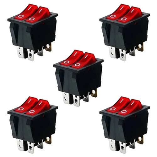 EBAYTV Marineschalter, 5 stücke Doppel Rot Licht Wippschalter 2 * SPST On-Off 6 Pin 30x22mm 2 Weg Boot Wippschalter KCD6(Dual red with led) von EBAYTV