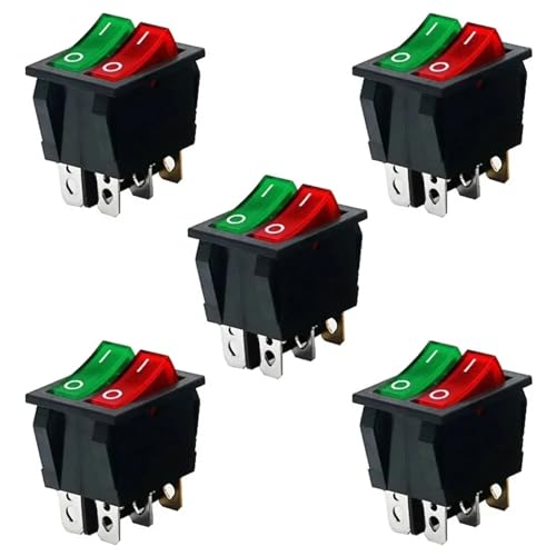 EBAYTV Marineschalter, 5 stücke Doppel Rot Licht Wippschalter 2 * SPST On-Off 6 Pin 30x22mm 2 Weg Boot Wippschalter KCD6(Red Green with led) von EBAYTV