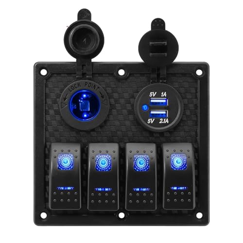EBAYTV Marineschalter, Schaltersteuerungstaste 4 Tasten Zigarettenanzünder Dual-USB-Ladegeräte Toggle Panel mit blauem LED-Licht for Auto Marine Boot EBAYTV Marineschalter, Schaltersteuerungstaste 4 Tasten Zigarettenanzünder Dual-USB-Ladegeräte Toggle Panel mit blauem LED-Licht for Auto Marine Boot von EBAYTV