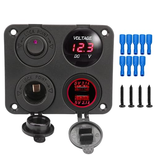 EBAYTV Marineschalter, for Schiffe Marine RV Truck Camper Fahrzeuge Schalter 12V Zigarettenanzünder 4 In 1 Autoladegerät Dual USB Ladegerät Schalter Panel(Rood) von EBAYTV