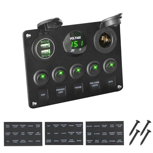 Marineschalter, 12V LED Wasserdicht Kippschalter Panel Dual USB Port Outlet Kombination Digital Voltmeter for Auto Marine RV Schiff(Green) von EBAYTV