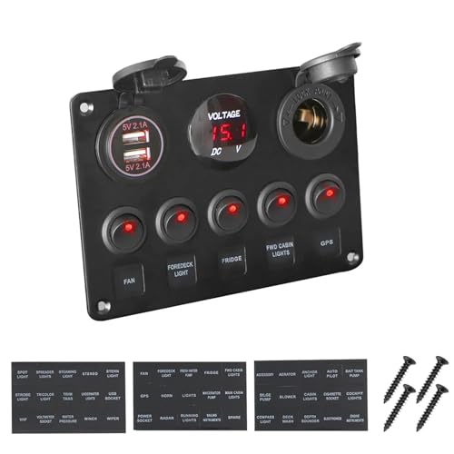 Marineschalter, 12V LED Wasserdicht Kippschalter Panel Dual USB Port Outlet Kombination Digital Voltmeter for Auto Marine RV Schiff(Rood) von EBAYTV