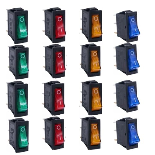 Marineschalter, 16 Stück KCD3 3-poliger Wippschalter SPST AC 250 V/15 A 125 V/20 A Beleuchtete LED EIN/Aus SPST 3-poliger 2-Positionen-Schalter(16pcs 4colors) von EBAYTV