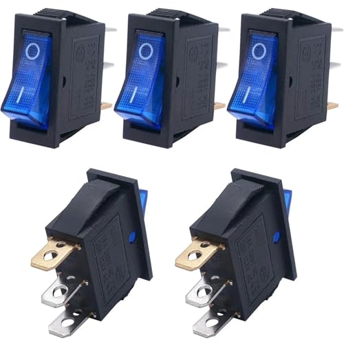Marineschalter, 16 Stück KCD3 3-poliger Wippschalter SPST AC 250 V/15 A 125 V/20 A Beleuchtete LED Ein/Aus SPST 3-poliger 2-Positionen-Schalter(16pcs blue) von EBAYTV