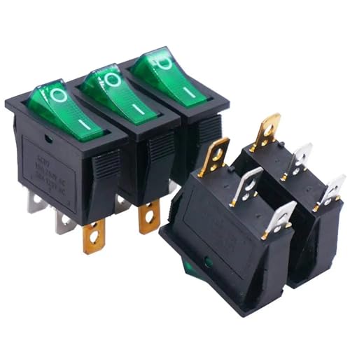 Marineschalter, 16 Stück KCD3 3-poliger Wippschalter SPST AC 250 V/15 A 125 V/20 A Beleuchtete LED Ein/Aus SPST 3-poliger 2-Positionen-Schalter(16pcs green) von EBAYTV