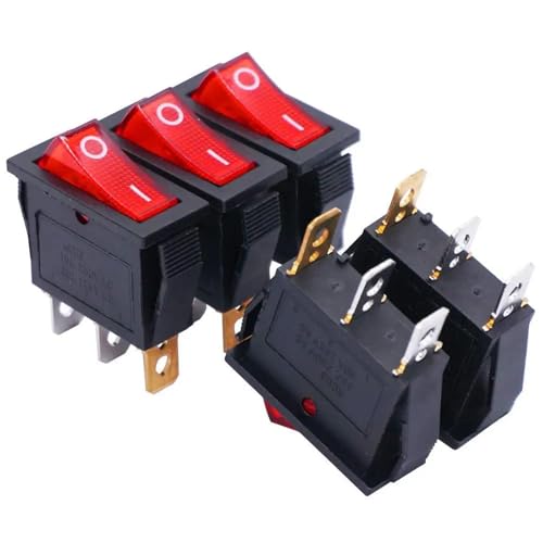 Marineschalter, 16 Stück KCD3 3-poliger Wippschalter SPST AC 250 V/15 A 125 V/20 A Beleuchtete LED Ein/Aus SPST 3-poliger 2-Positionen-Schalter(16pcs red) von EBAYTV