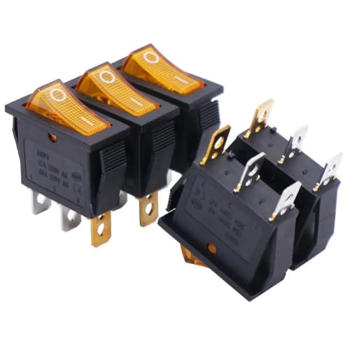 Marineschalter, 16 Stück KCD3 3-poliger Wippschalter SPST AC 250 V/15 A 125 V/20 A Beleuchtete LED Ein/Aus SPST 3-poliger 2-Positionen-Schalter(16pcs yellow) von EBAYTV
