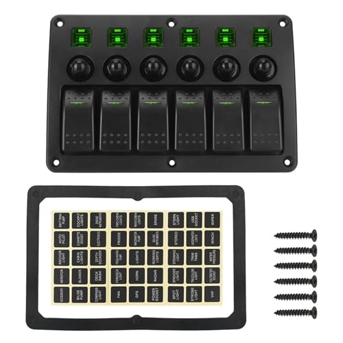 Marineschalter, 24V 12V 6 Gang Licht Kippschalter Panel Tasten Schaltung Steuerung Mit Sicherung LED Anzeige Auto Zubehör for Boot lkw Anhänger(Green) von EBAYTV