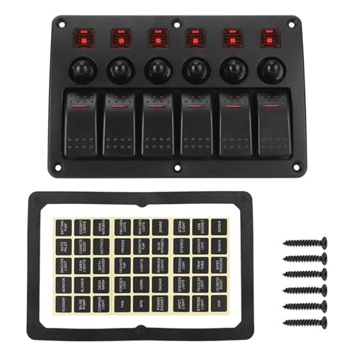 Marineschalter, 24V 12V 6 Gang Licht Kippschalter Panel Tasten Schaltung Steuerung Mit Sicherung LED Anzeige Auto Zubehör for Boot lkw Anhänger(Rood) von EBAYTV