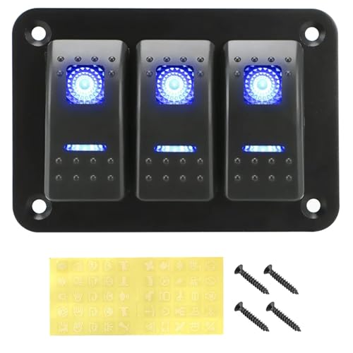 Marineschalter, 24V 12V Schalter Panel 3 Tasten Auto Licht Toggle for Boot Lkw Anhänger Caravan Motorrad Off Road 4x4 Marine Auto Zubehör(Blue) von EBAYTV