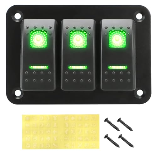 Marineschalter, 24V 12V Schalter Panel 3 Tasten Auto Licht Toggle for Boot Lkw Anhänger Caravan Motorrad Off Road 4x4 Marine Auto Zubehör(Green) von EBAYTV