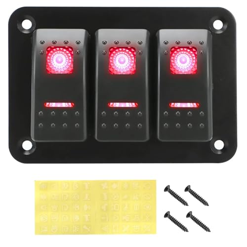 Marineschalter, 24V 12V Schalter Panel 3 Tasten Auto Licht Toggle for Boot Lkw Anhänger Caravan Motorrad Off Road 4x4 Marine Auto Zubehör(Rood) von EBAYTV