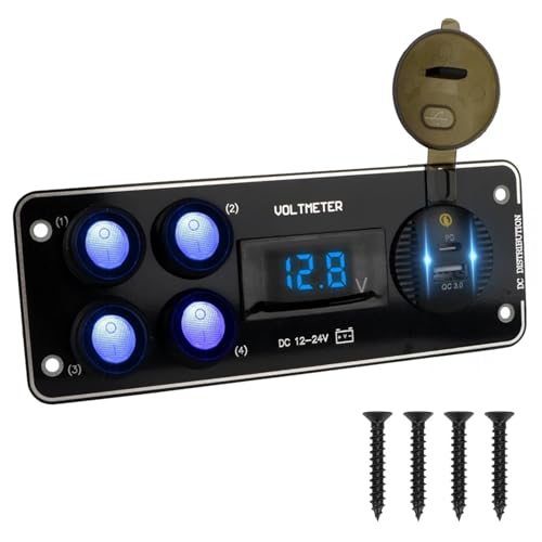 Marineschalter, 24V 12V Schalter Panel 4 Tasten Auto Licht Toggle USB Ladegerät 3,0 Power Adapter Auto Zubehör for Boot Caravan RV Lkw Anhänger(Blue) von EBAYTV