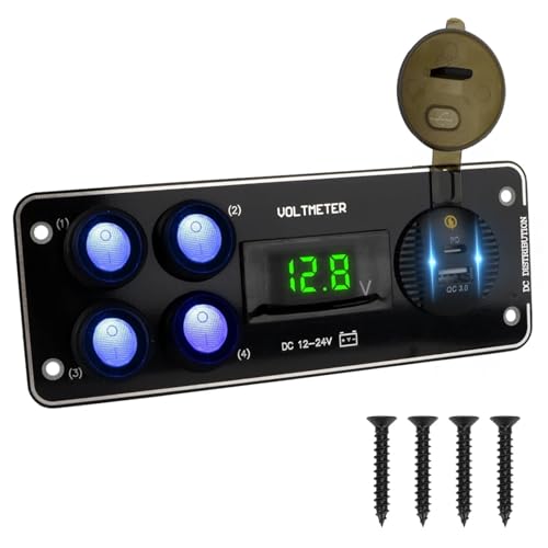 Marineschalter, 24V 12V Schalter Panel 4 Tasten Auto Licht Toggle USB Ladegerät 3,0 Power Adapter Auto Zubehör for Boot Caravan RV Lkw Anhänger(Green) von EBAYTV