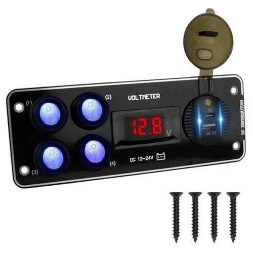 Marineschalter, 24V 12V Schalter Panel 4 Tasten Auto Licht Toggle USB Ladegerät 3,0 Power Adapter Auto Zubehör for Boot Caravan RV Lkw Anhänger(Rood) von EBAYTV