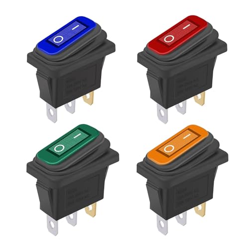 Marineschalter, 4 Stück wasserdichter Wippschalter EIN/Aus 12 V LED 3-polig 2 Positionen SPST AC 6 A 250 V 10 A 125 V KCD3-Schalter Bootsschalter (4 Farben) von EBAYTV