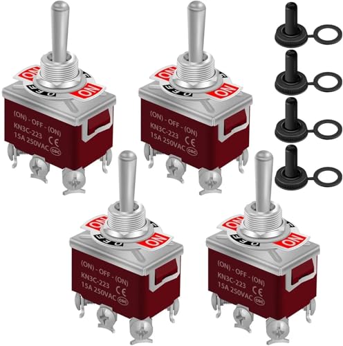 Marineschalter, 4Pcs Wasserdicht Momentary Kippschalter 12V 30A (EIN)-Aus-(EIN) 6 Pin DPDT Heavy Duty Marine Schalter Mit Wasserdichter Kappe for Auto von EBAYTV