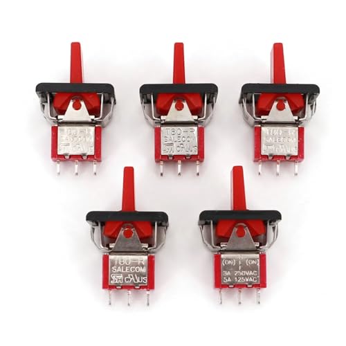 Marineschalter, 5 Stücke SH T80-R Serie R8016A-P14 3Pin Momentary MOM-OFF-MOM Selbstrückkehr SPDT Mini Wippschalter und Paddelschalter(5Pcs Red) von EBAYTV