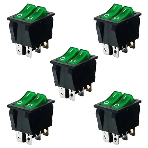 Marineschalter, 5 stücke Doppel Rot Licht Wippschalter 2 * SPST On-Off 6 Pin 30x22mm 2 Weg boot Wippschalter KCD6(Dual green with led) von EBAYTV