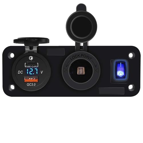 Marineschalter, Dual USB Schnellladegerät Steckdose Multi Port Panel Zigarettenanzünder Splitter mit Voltmeter Schalter for Auto Motorrad Boot(Blue Light) von EBAYTV