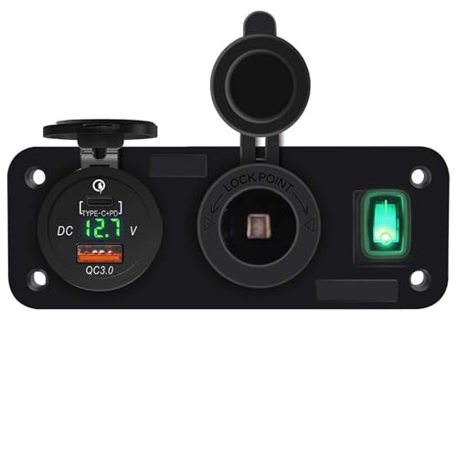 Marineschalter, Dual USB Schnellladegerät Steckdose Multi Port Panel Zigarettenanzünder Splitter mit Voltmeter Schalter for Auto Motorrad Boot(Green Light) von EBAYTV