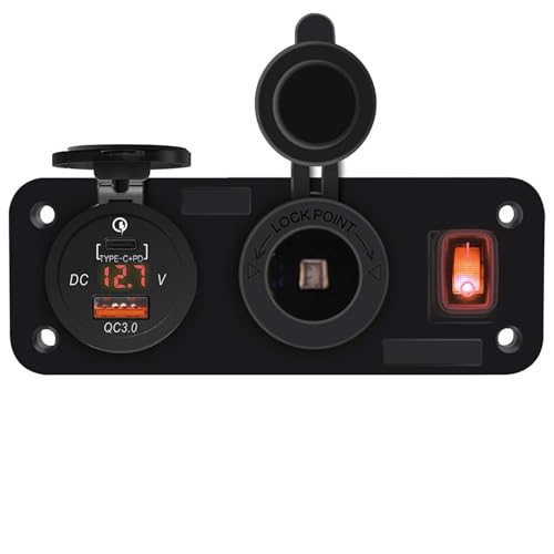 Marineschalter, Dual USB Schnellladegerät Steckdose Multi Port Panel Zigarettenanzünder Splitter mit Voltmeter Schalter for Auto Motorrad Boot(Red Light) von EBAYTV