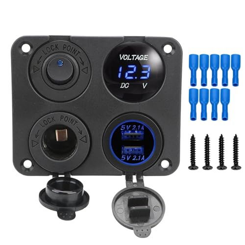 Marineschalter, For Schiffe Marine RV Truck Camper Fahrzeuge Schalter 12V Zigarettenanzünder 4 In 1 Autoladegerät Dual USB Ladegerät Schalter Panel(Blue) von EBAYTV