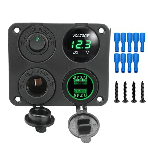 Marineschalter, For Schiffe Marine RV Truck Camper Fahrzeuge Schalter 12V Zigarettenanzünder 4 In 1 Autoladegerät Dual USB Ladegerät Schalter Panel(Green) von EBAYTV