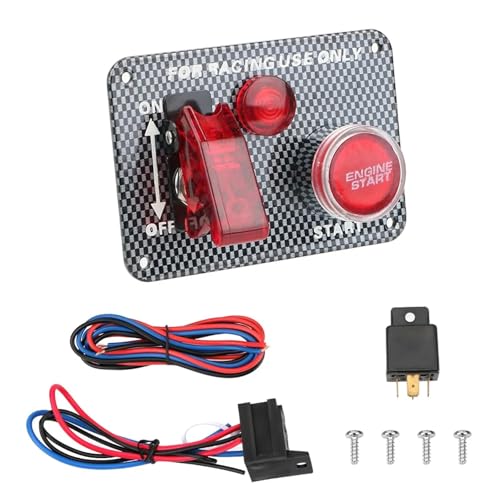 Marineschalter, LED-Kippschalter, Autozubehör, Kohlefaser, 12 V, LED-Zündschalterfeld for Rennwagen, Motorstart-Druckknopf(T0) von EBAYTV