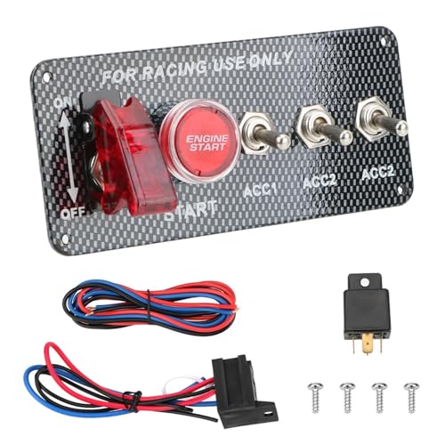 Marineschalter, LED-Kippschalter, Autozubehör, Kohlefaser, 12 V, LED-Zündschalterfeld for Rennwagen, Motorstart-Druckknopf(T3) von EBAYTV