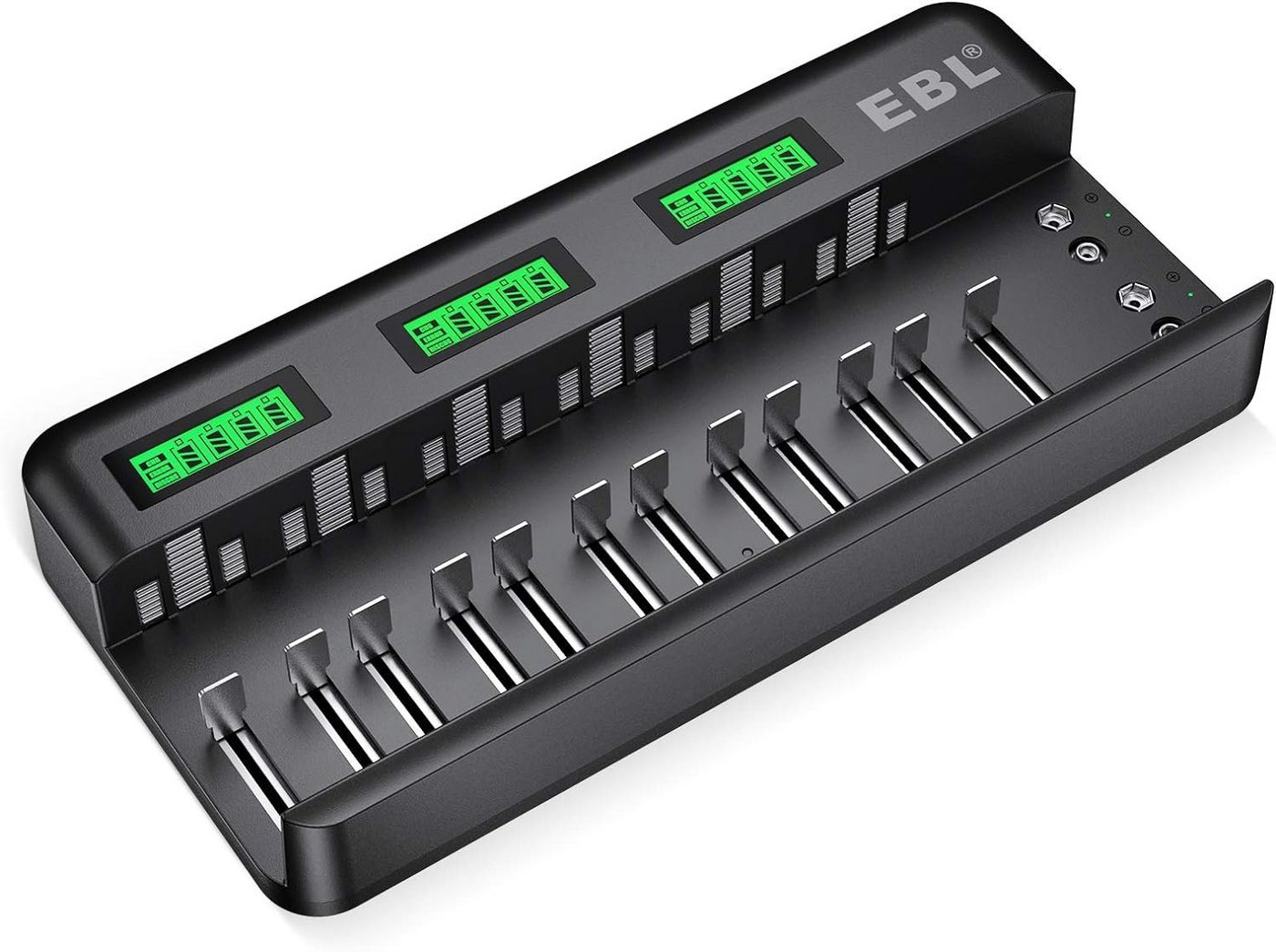 EBL 12+2 Akku Ladegerät-Schnell Batterie ladegerät Batterie-Ladegerät (1-tlg., für AA/AAA/C/D NI-MH/NI-CD Akku & 9V Li-ion/NI-MH Akku) von EBL